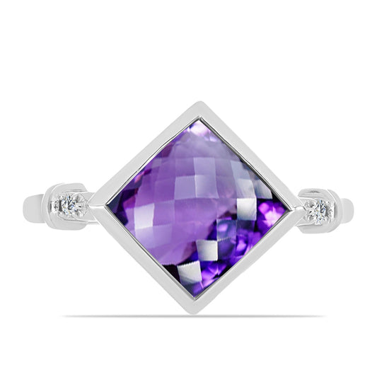 Anel de Prata com Ametista de Marrocos e Topázio Branco