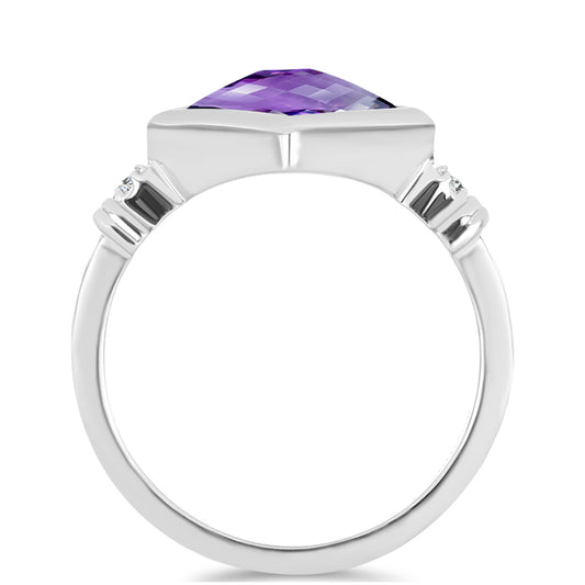 Anel de Prata com Ametista de Marrocos e Topázio Branco