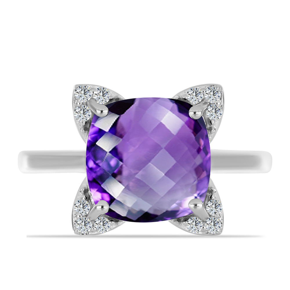 Anel de Prata com Ametista de Marrocos e Topázio Branco 1 