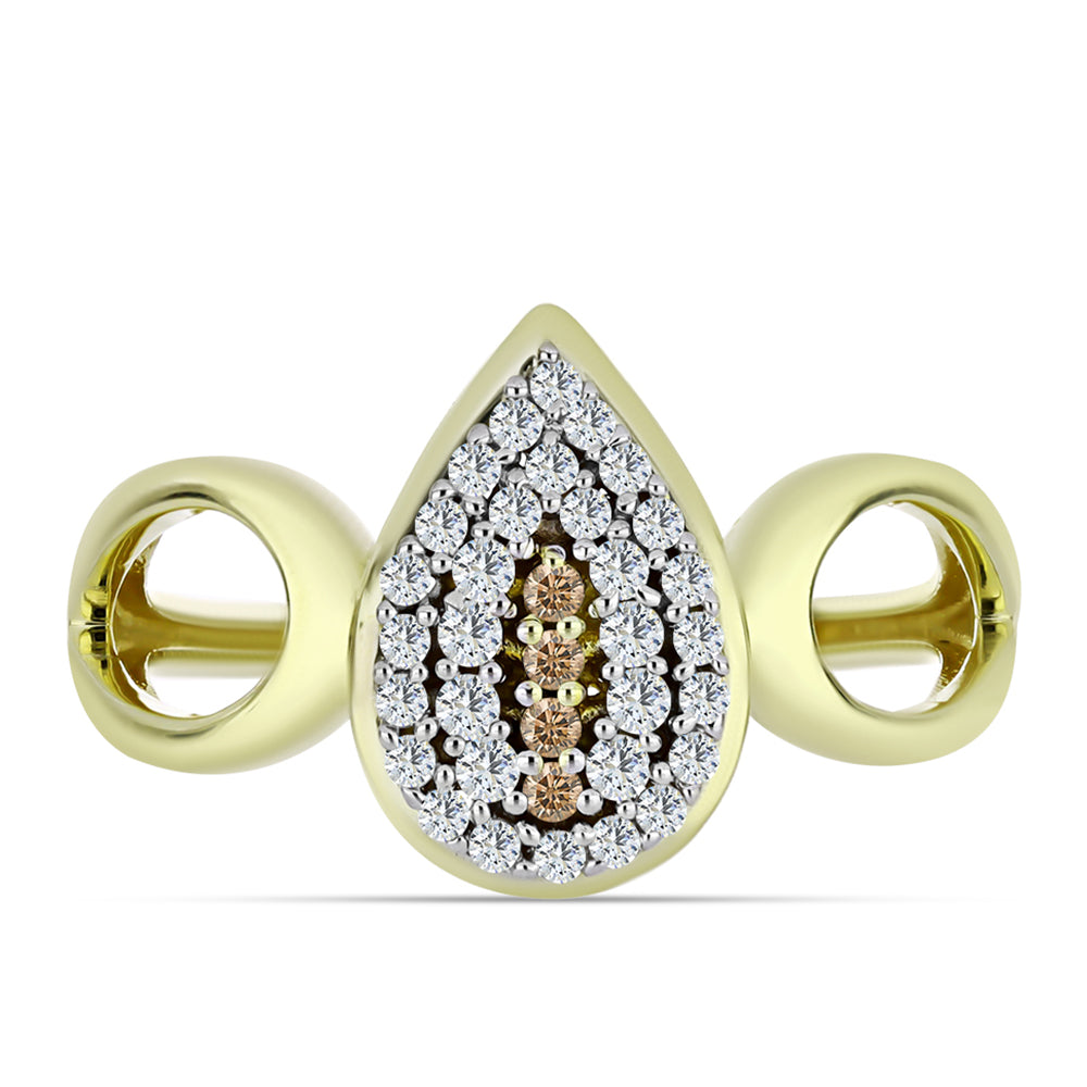 Conjunto de Prata com Banho de Ouro com Diamante Champanhe e Topázio Branco ( Brincos+Anel+Pendente )  Contraste: Cabeca de Veado (800) 3 