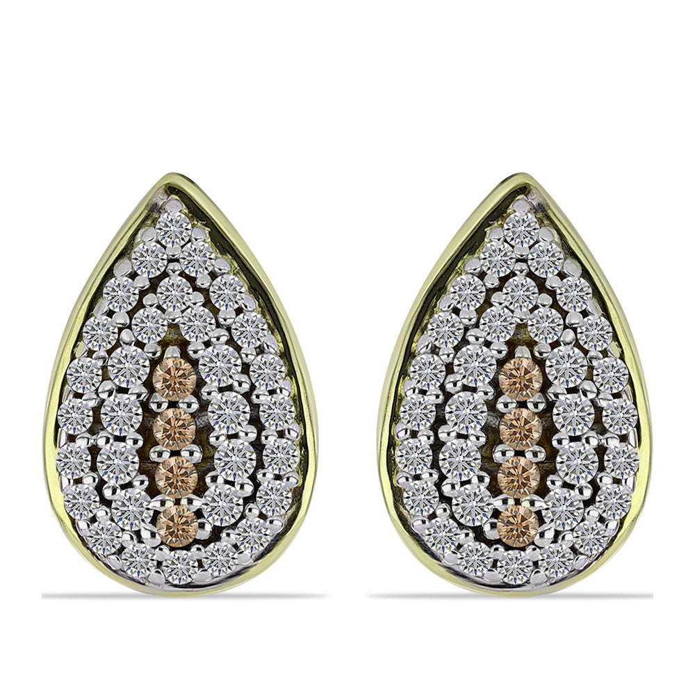 Conjunto de Prata com Banho de Ouro com Diamante Champanhe e Topázio Branco ( Brincos+Anel+Pendente )  Contraste: Cabeca de Veado (800) 4 