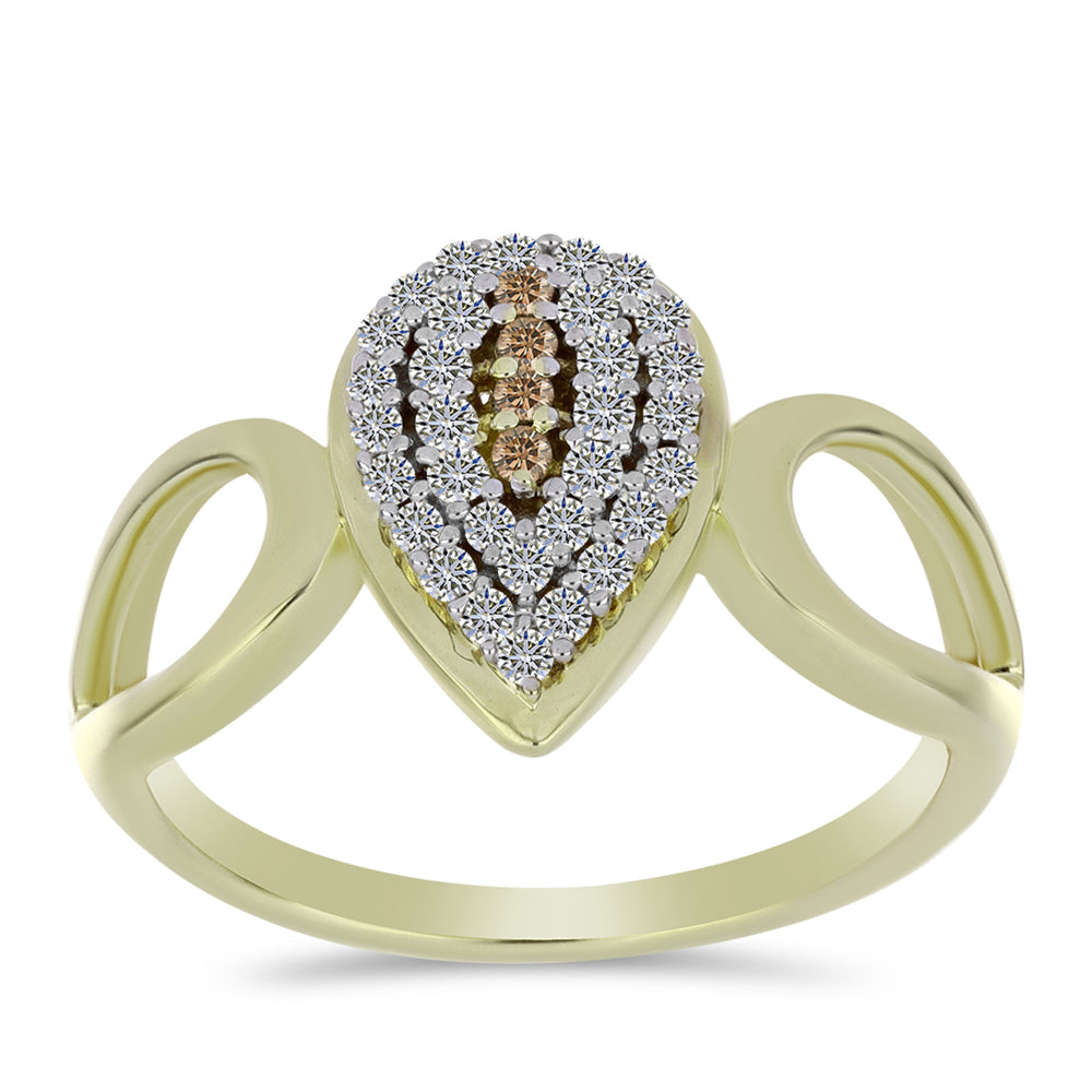 Conjunto de Prata com Banho de Ouro com Diamante Champanhe e Topázio Branco ( Brincos+Anel+Pendente )  Contraste: Cabeca de Veado (800) 8 