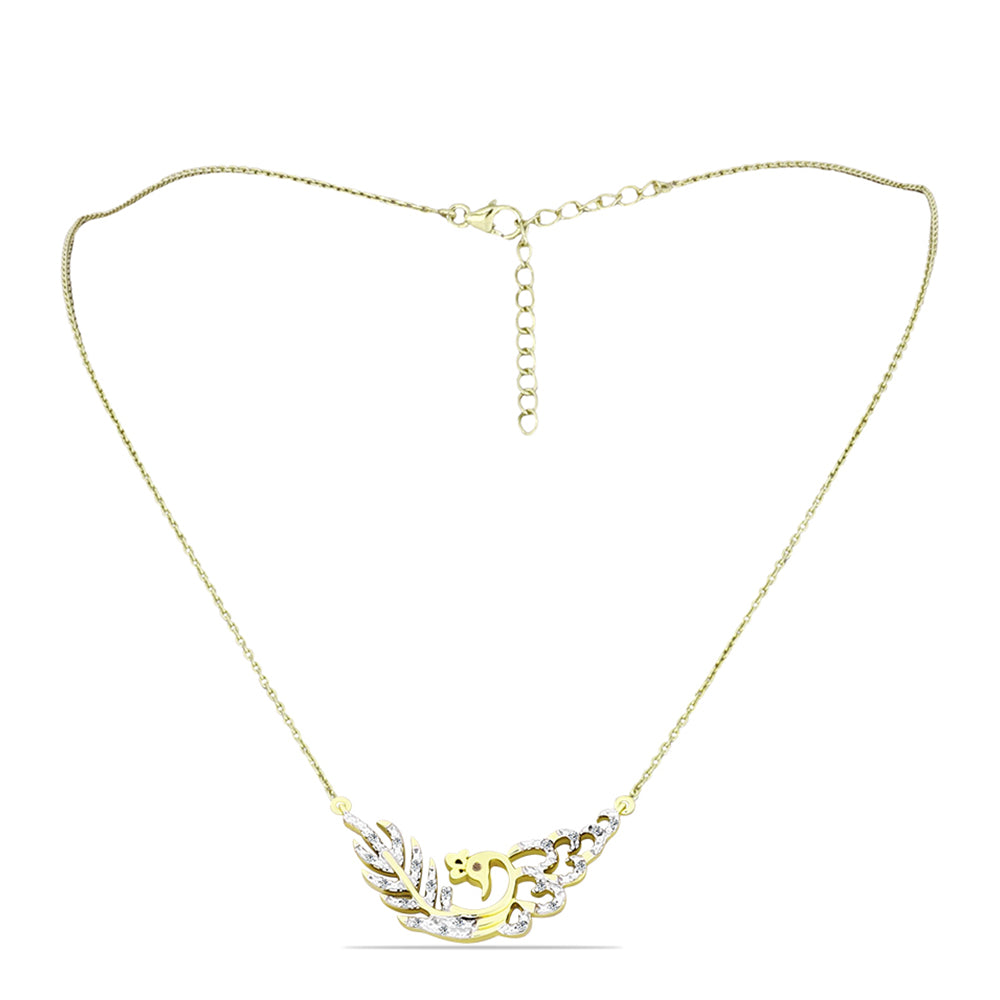 Colar de Prata com Banho de Ouro com Diamante Champanhe e Diamante Branco  Contraste: Cabeca de Veado (800)