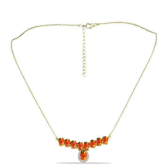 Colar de Prata com Banho de Ouro com Opala Fogo Americano e Topázio Branco  Contraste: Cabeca de Veado (800)