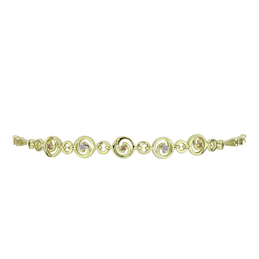Pulseira de Prata com Banho de Ouro com Diamante Champanhe e Diamante Branco  Contraste: Cabeca de Veado (800)