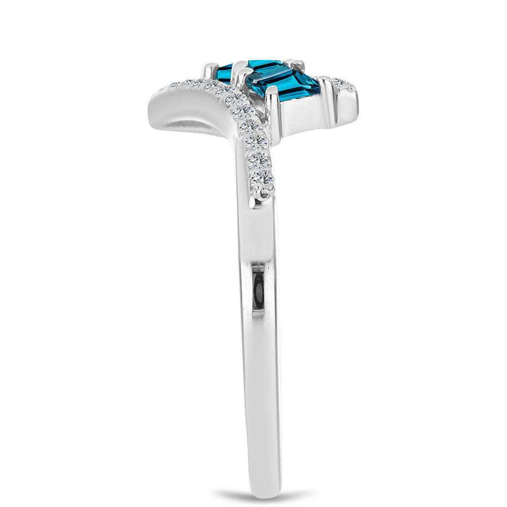 Anel de Prata com Topázio Azul de Londres e Topázio Branco 4 