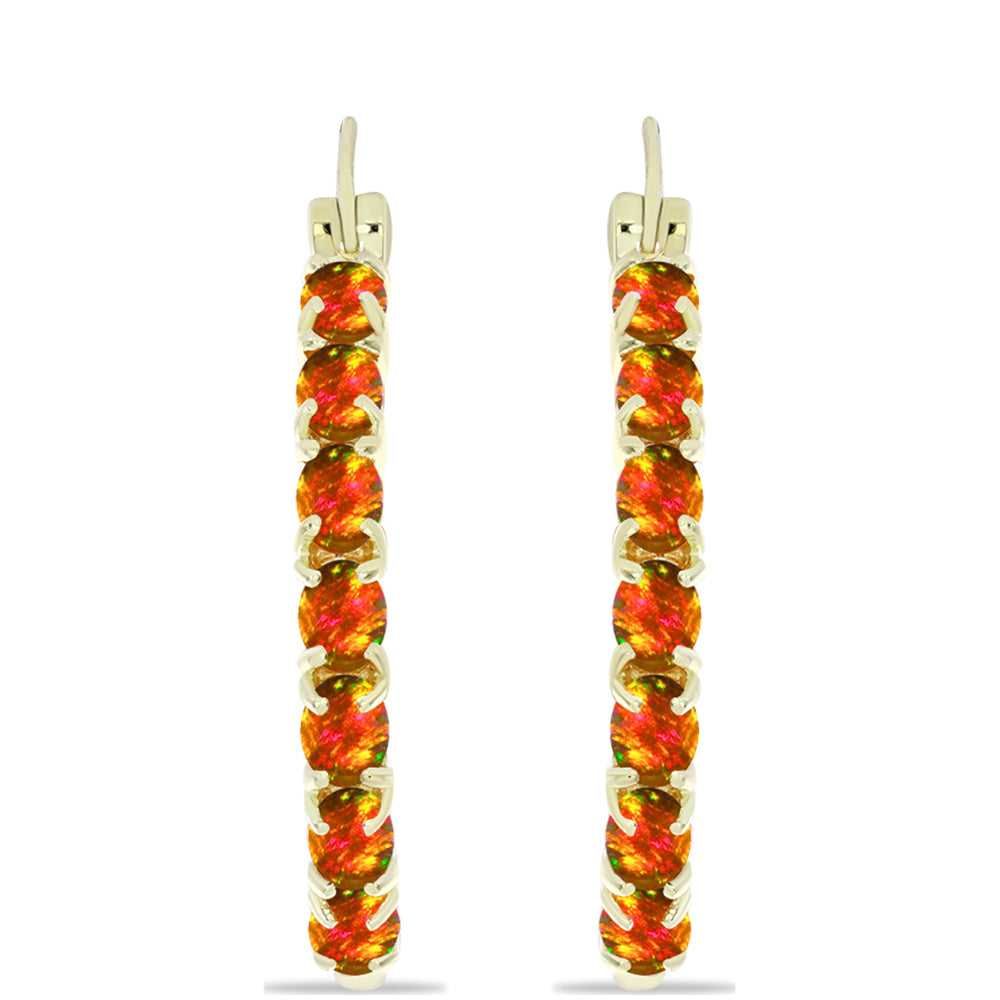 Brincos de Prata com Banho de Ouro com Opala Fogo Americano  Contraste: Cabeca de Veado (800)