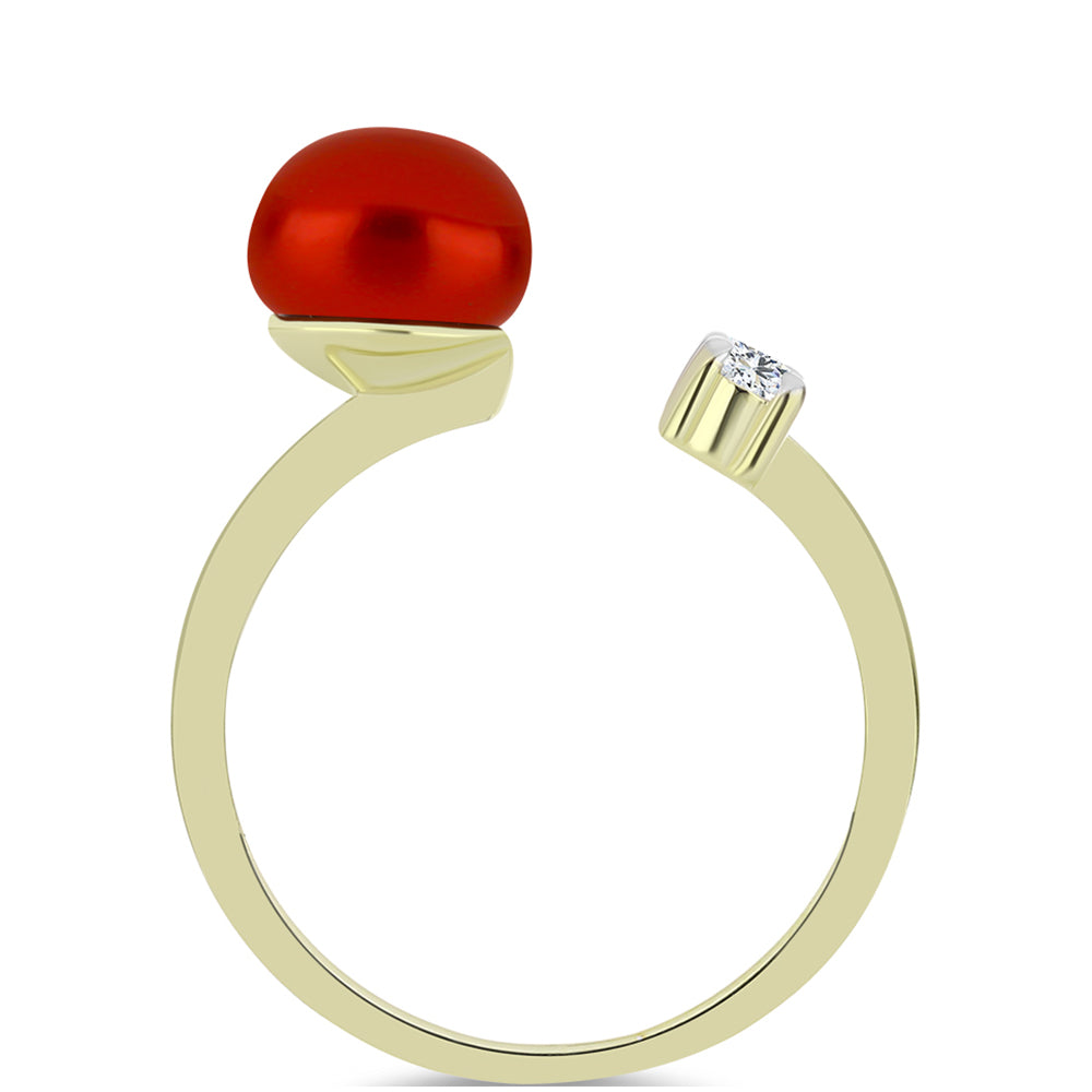 Anel de Prata com Banho de Ouro com Pérola Vermelha de Água Doce e Topázio Branco 2 