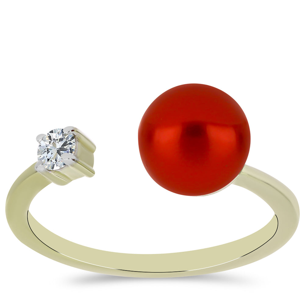Anel de Prata com Banho de Ouro com Pérola Vermelha de Água Doce e Topázio Branco