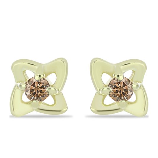 Brincos de Prata com Banho de Ouro com Diamante Champanhe