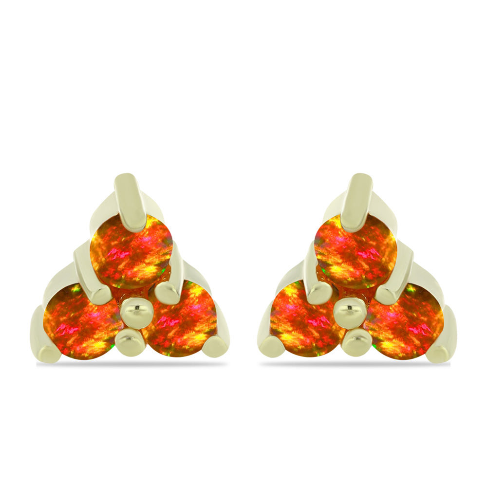 Brincos de Prata com Banho de Ouro com Opala Fogo Americano