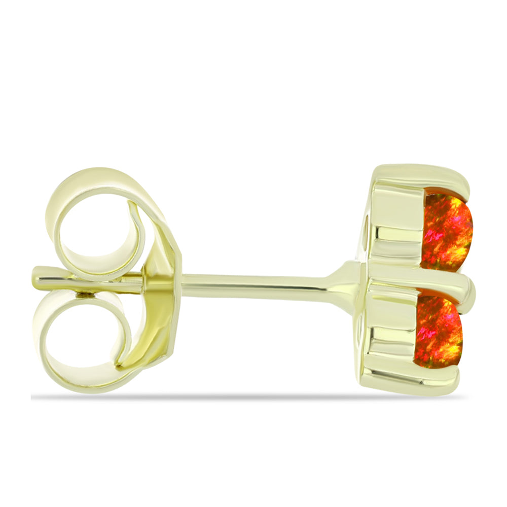 Brincos de Prata com Banho de Ouro com Opala Fogo Americano 2 