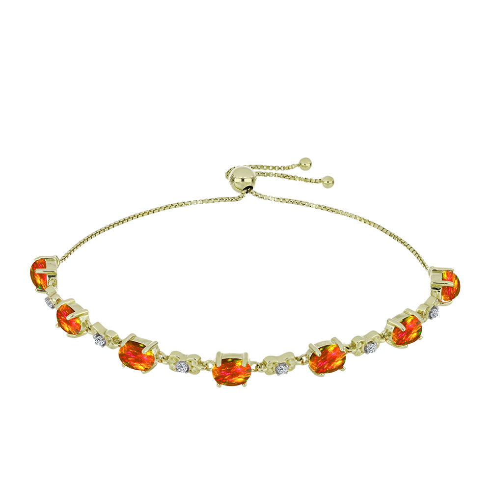 Pulseira de Prata com Banho de Ouro com Opala Fogo Americano e Topázio Branco  Contraste: Cabeca de Veado (800) 1 