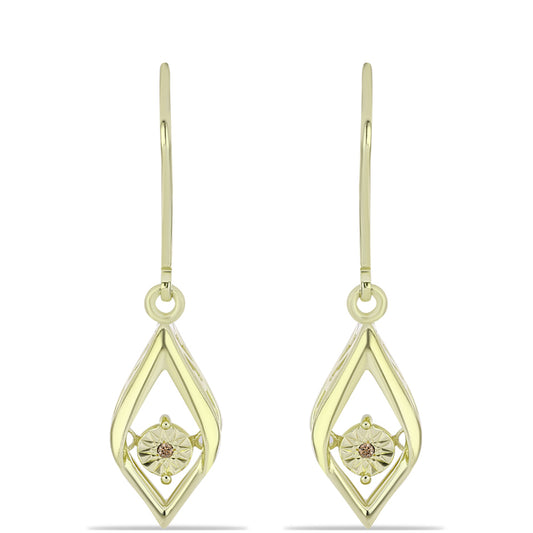 Brincos de Prata com Banho de Ouro com Diamante Champanhe
