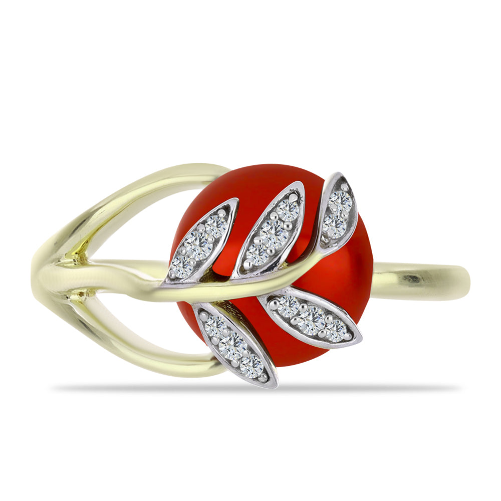 Anel de Prata com Banho de Ouro com Pérola Vermelha de Água Doce e Topázio Branco  Contraste: Cabeca de Veado (800) 1 