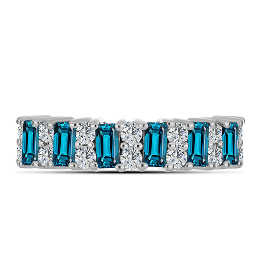 Anel de Prata com Topázio Azul de Londres e Topázio Branco  Contraste: Cabeca de Veado (800)