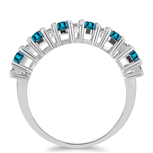 Anel de Prata com Topázio Azul de Londres e Topázio Branco  Contraste: Cabeca de Veado (800)