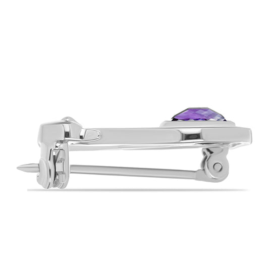 Alfinete de Prata com Ametista de Marrocos e Topázio Branco