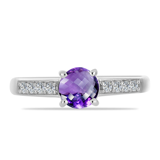 Anel de Prata com Ametista de Marrocos e Topázio Branco