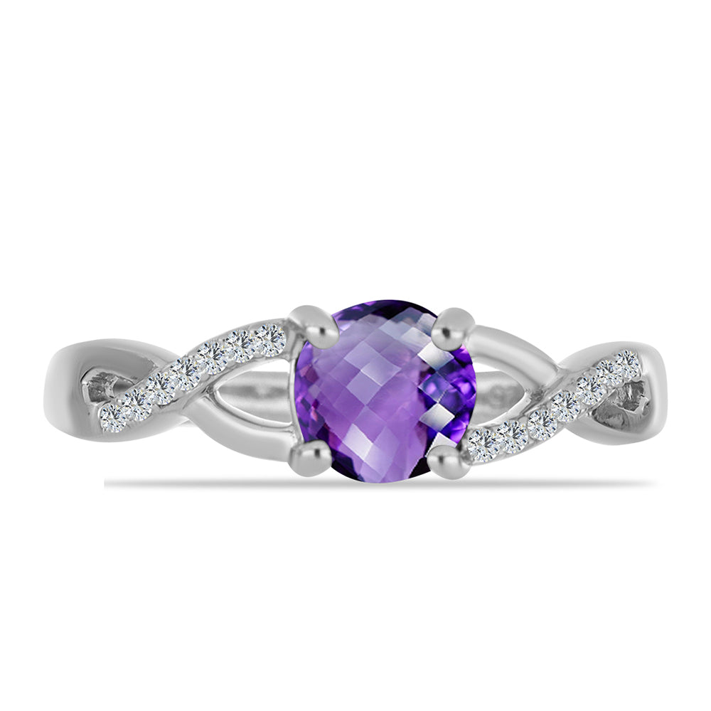 Anel de Prata com Ametista de Marrocos e Topázio Branco