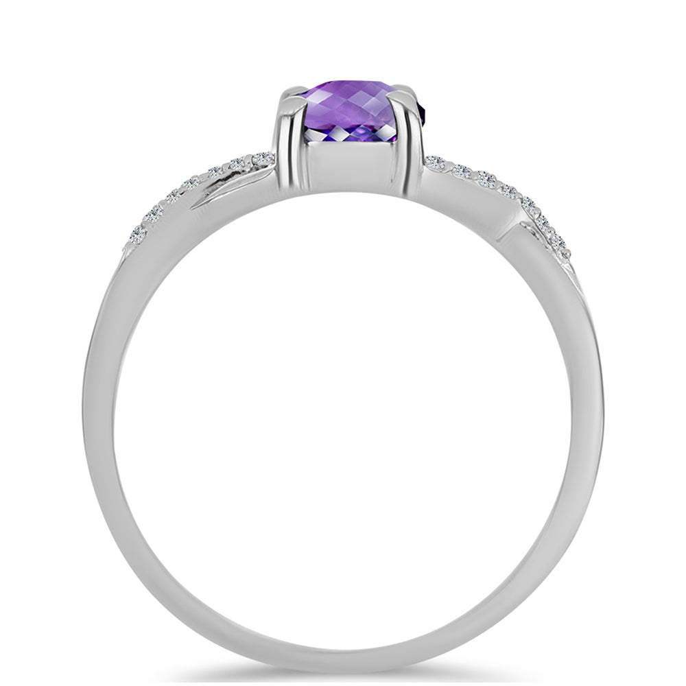 Anel de Prata com Ametista de Marrocos e Topázio Branco