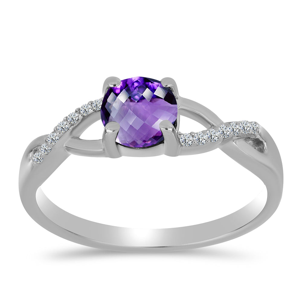 Anel de Prata com Ametista de Marrocos e Topázio Branco