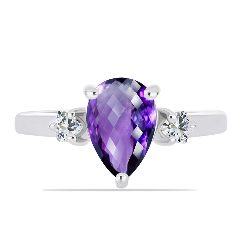 Anel de Prata com Ametista de Marrocos e Topázio Branco 1 