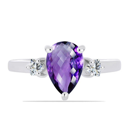 Anel de Prata com Ametista de Marrocos e Topázio Branco