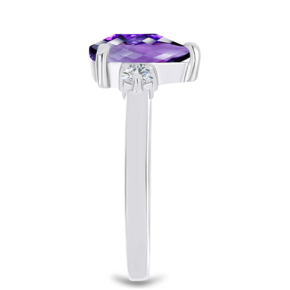 Anel de Prata com Ametista de Marrocos e Topázio Branco 4 