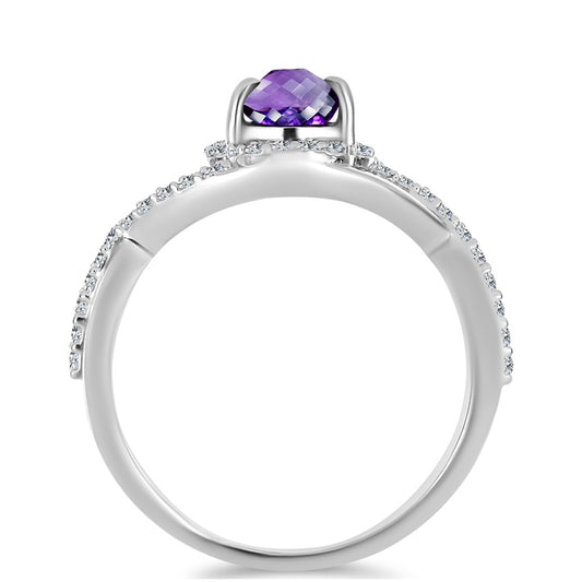 Anel de Prata com Ametista de Marrocos e Topázio Branco