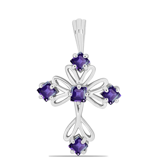 Cruz Pendente de Prata com Ametista de Marrocos