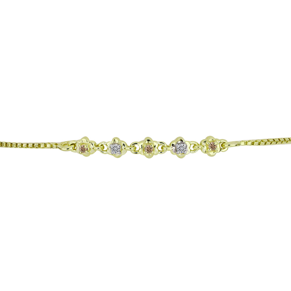 Pulseira de Prata com Banho de Ouro com Diamante Champanhe e Diamante Branco 2 