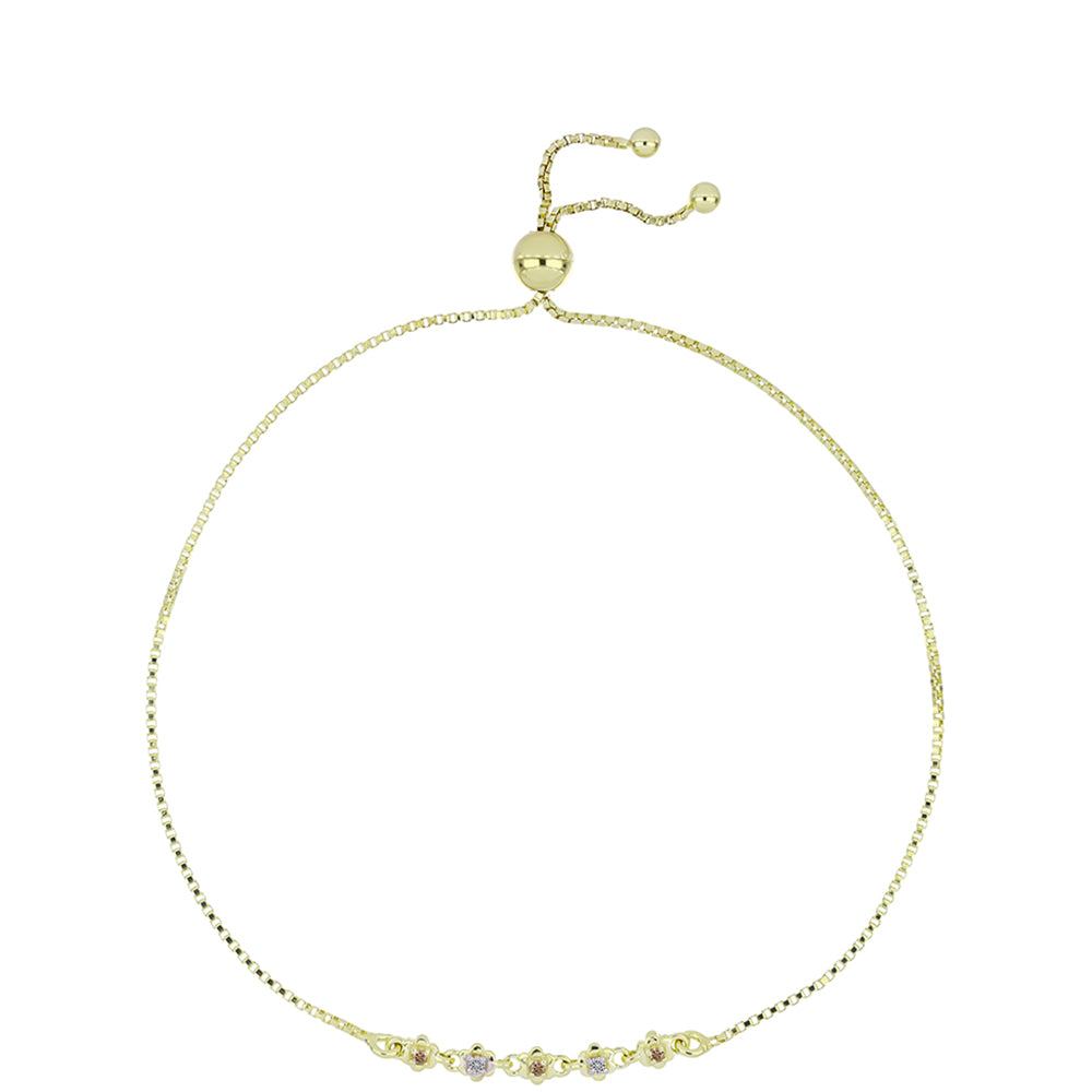 Pulseira de Prata com Banho de Ouro com Diamante Champanhe e Diamante Branco 1 