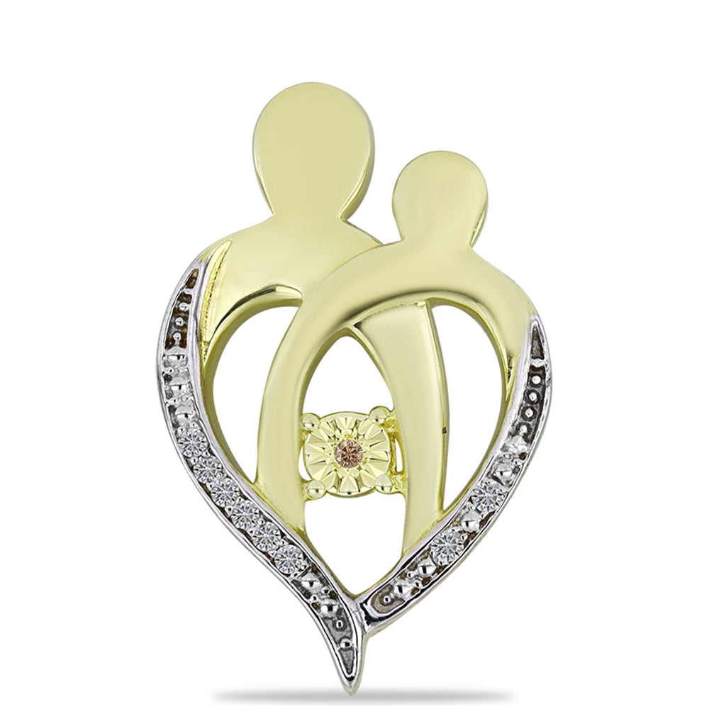 Pendente de Prata com Banho de Ouro com Diamante Champanhe e Diamante Branco