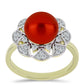 Anel de Prata com Banho de Ouro com Pérola Vermelha de Água Doce e Topázio Branco  Contraste: Cabeca de Veado (800)