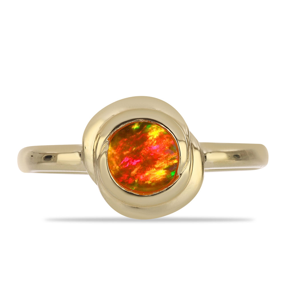 Anel de Prata com Banho de Ouro com Opala Fogo Americano