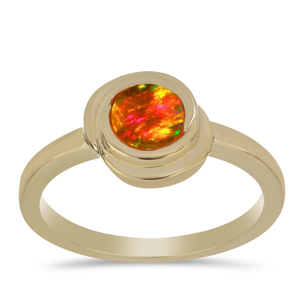 Anel de Prata com Banho de Ouro com Opala Fogo Americano 3 