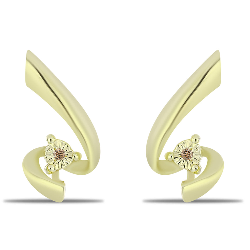 Brincos de Prata com Banho de Ouro com Diamante Champanhe