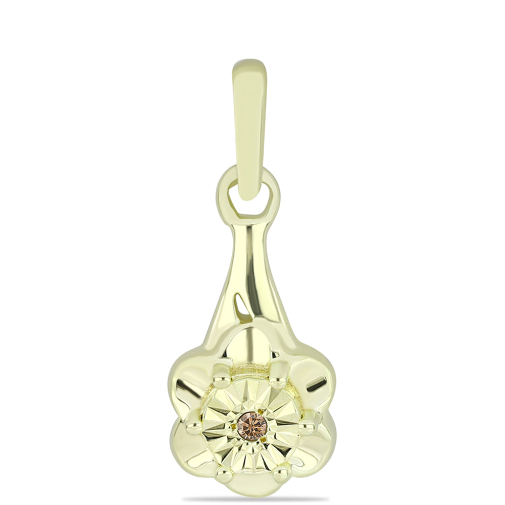 Pendente de Prata com Banho de Ouro com Diamante Champanhe