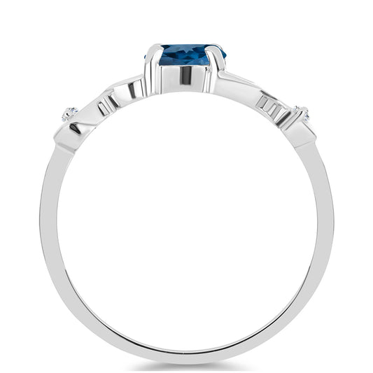 Anel de Prata com Topázio Azul de Londres e Topázio Branco