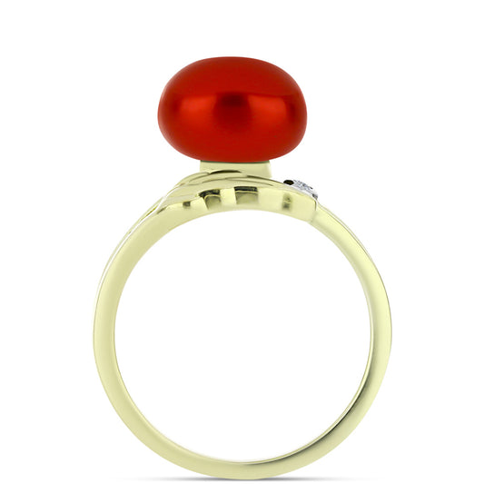 Anel de Prata com Banho de Ouro com Pérola Vermelha de Água Doce e Topázio Branco