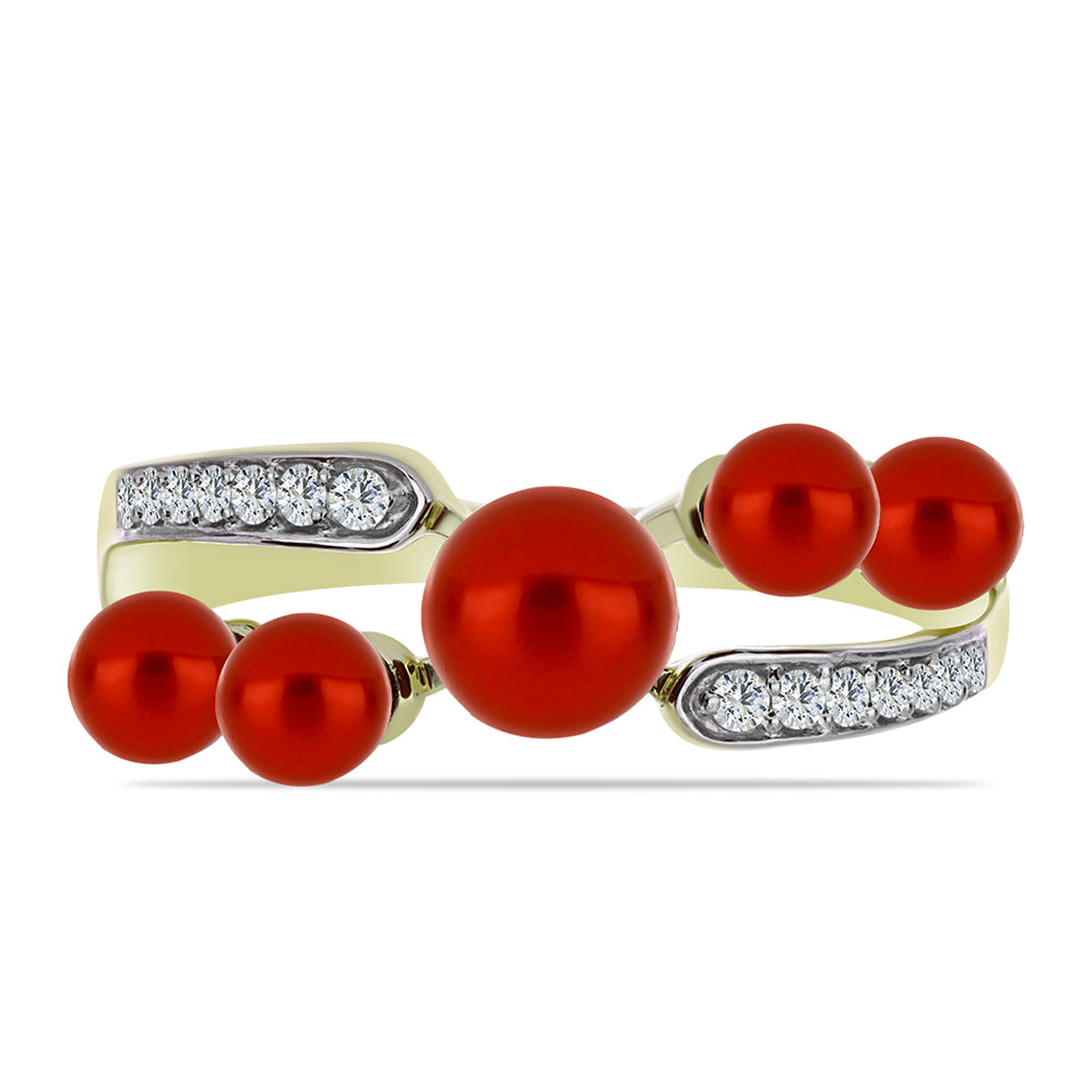 Anel de Prata com Banho de Ouro com Pérola Vermelha de Água Doce e Topázio Branco 2 