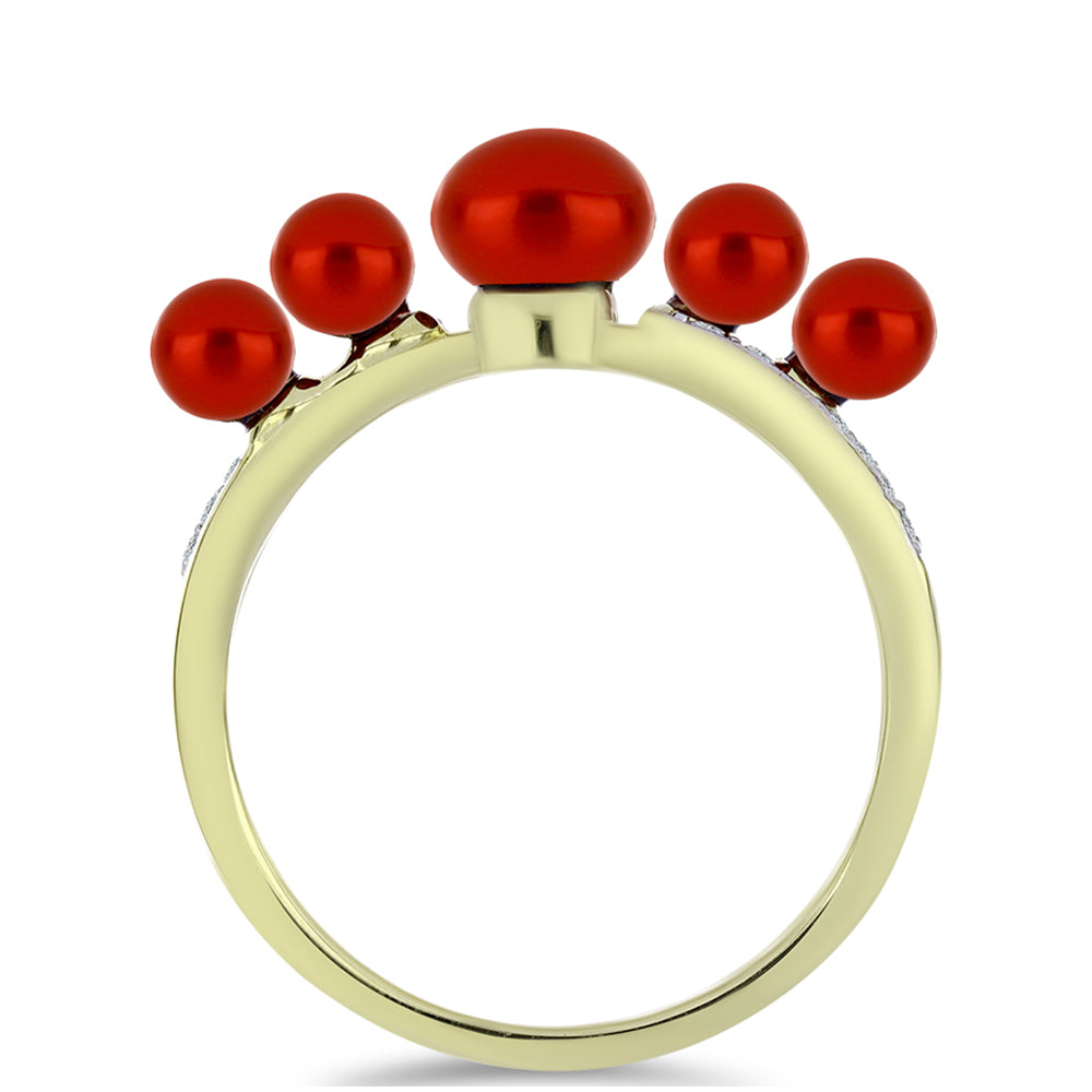 Anel de Prata com Banho de Ouro com Pérola Vermelha de Água Doce e Topázio Branco 3 