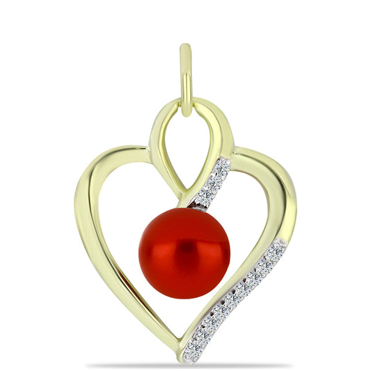 Pendente de Prata com Banho de Ouro com Pérola Vermelha de Água Doce e Topázio Branco