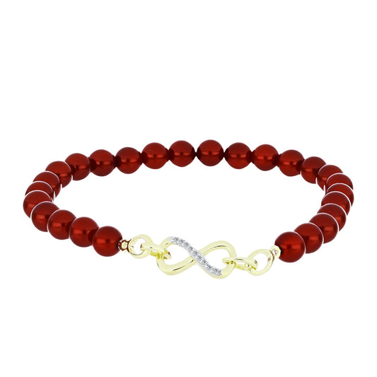 Pulseira de Prata com Banho de Ouro com Pérola Vermelha de Água Doce e Topázio Branco