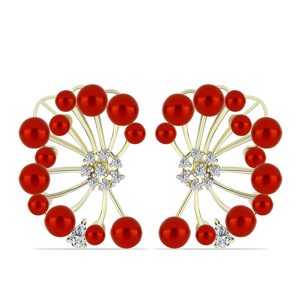 Brincos de Prata com Banho de Ouro com Pérola Vermelha de Água Doce e Topázio Branco  Contraste: Cabeca de Veado (800) 1 