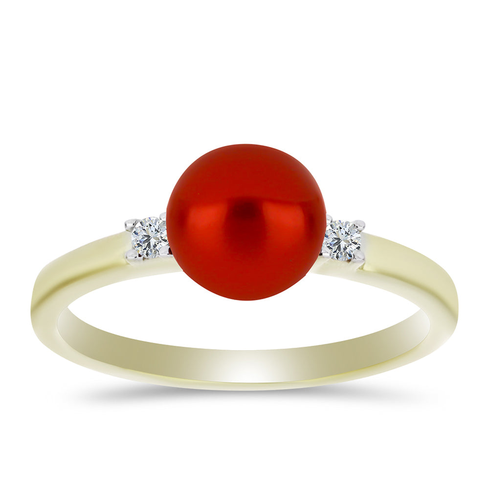 Anel de Prata com Banho de Ouro com Pérola Vermelha de Água Doce e Topázio Branco 3 