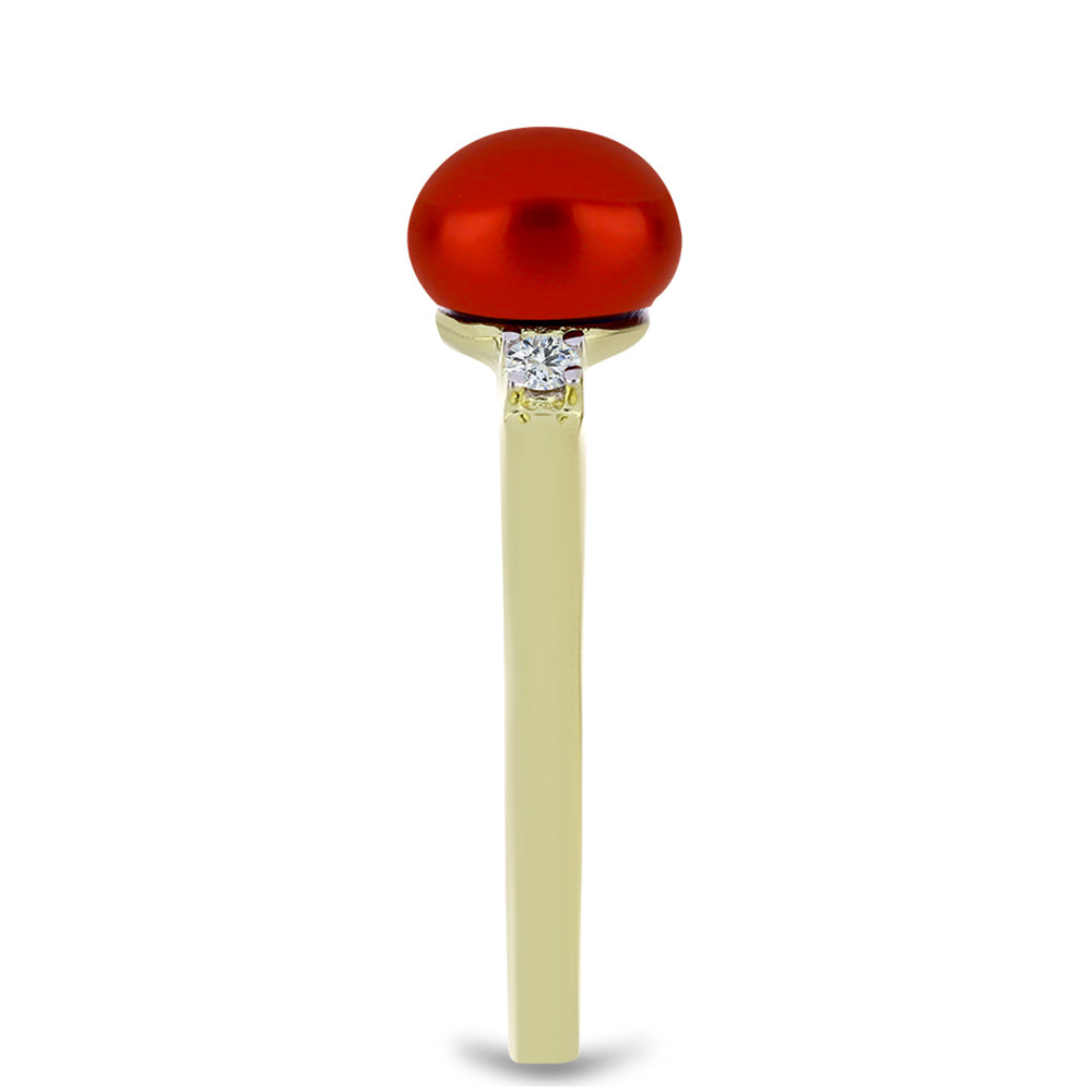 Anel de Prata com Banho de Ouro com Pérola Vermelha de Água Doce e Topázio Branco 4 