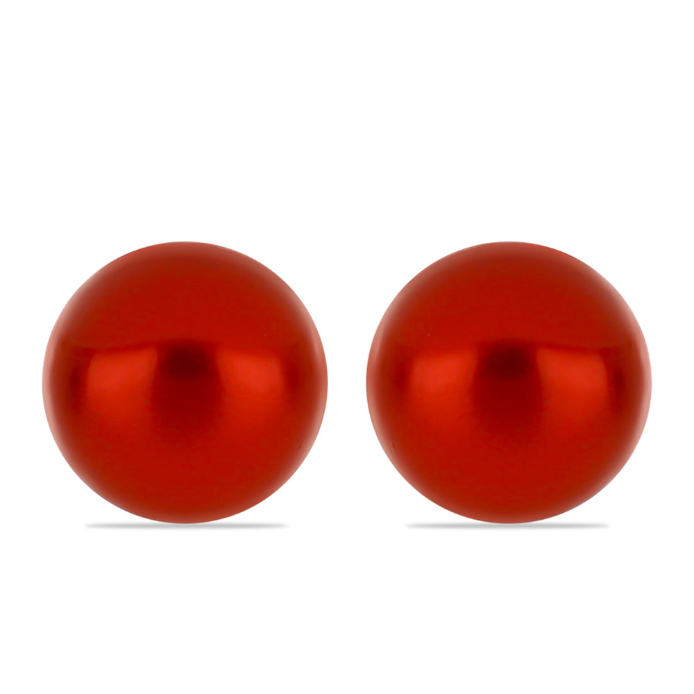 Brincos de Prata com Banho de Ouro com Pérola Vermelha de Água Doce 1 