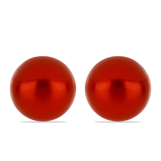 Brincos de Prata com Banho de Ouro com Pérola Vermelha de Água Doce